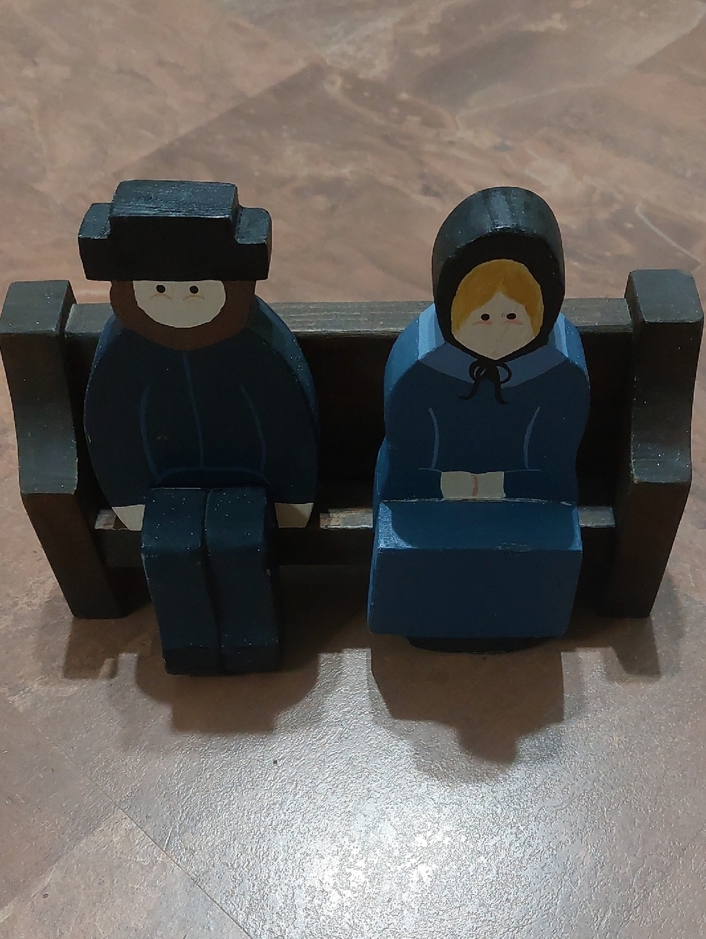 A Collectible Wooden Figurine Set Man/ Woman On Bench